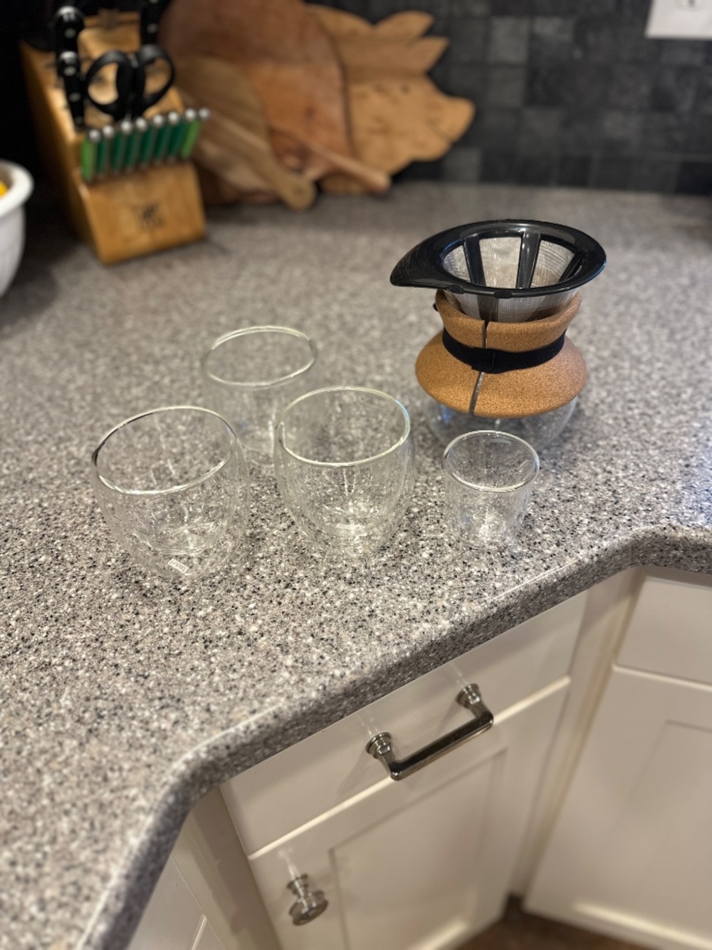 SET: Bodum 17 ounce pour over coffee maker w/ 3 double wall glasses